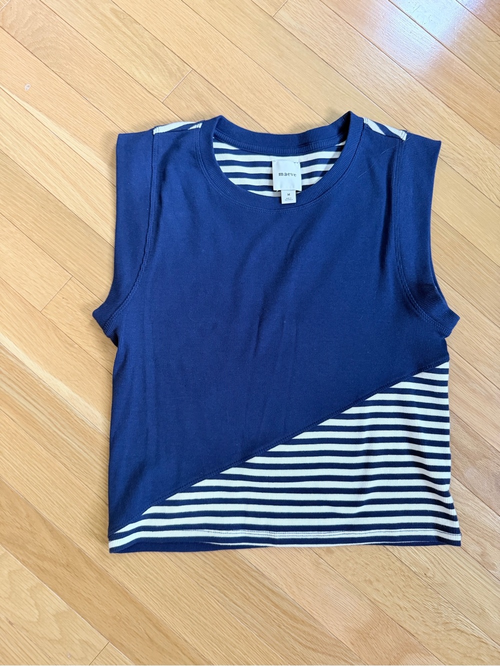 Maeve Navy and White Diagonal Stripe Muscle Tee